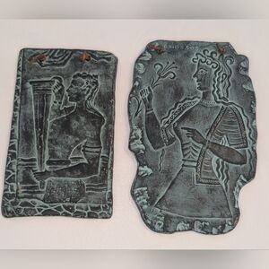 Vtg Made in Greece Knossos Wall Plaques Pair Museum Reproduction Greek Relief
